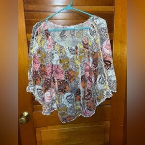 Fever Pink Orange and Brown Ruffled Blouse